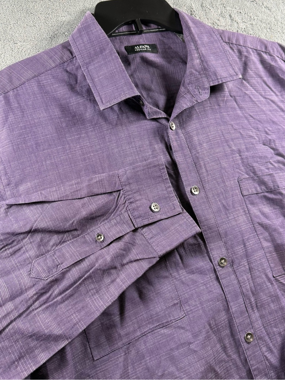 Alfani Regular Fit Button Down Shirt XL Purple Cotton Blend Long Sleeve